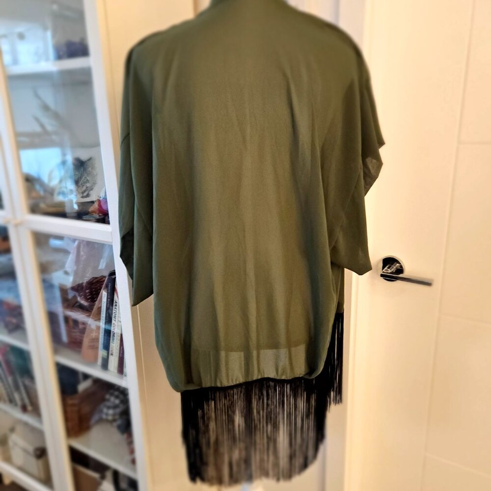 Chiffon Kimono-Style Robe with Fringe - Picture 2 of 3